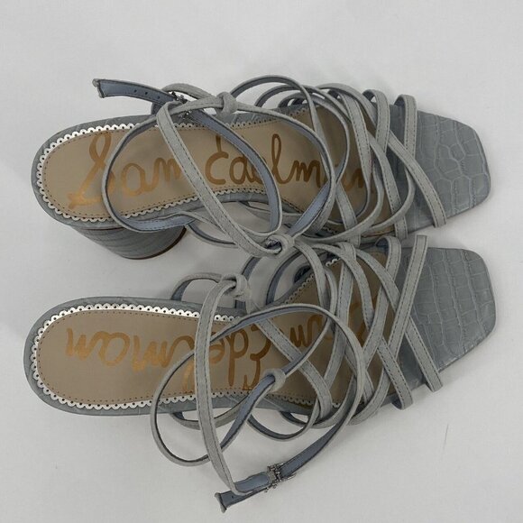 SAM EDELMAN Size 8.5 Cloud Blue Leather Daffodil Strappy Heeled Sandal - Picture 6 of 10